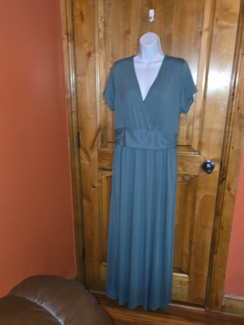 V-Neck Sage Green Maxi Dress with Surplice Waist